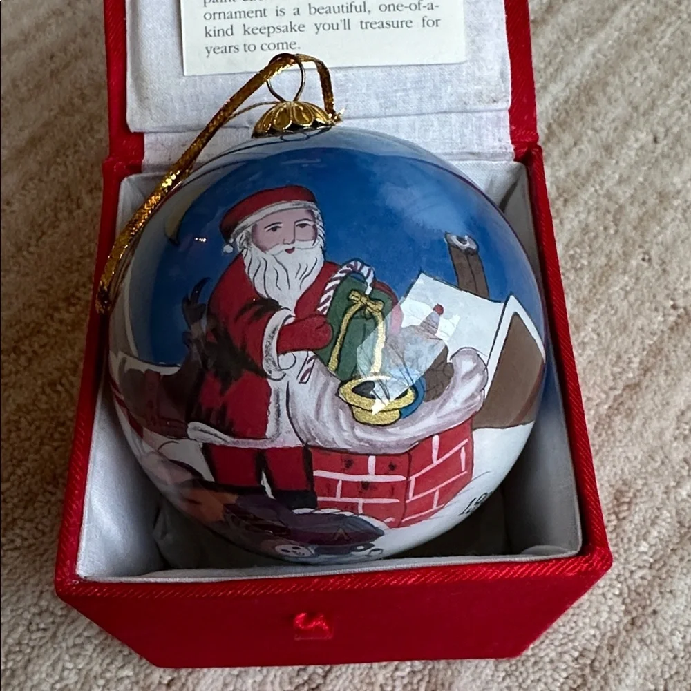Vintage Pier 1 Li Bien Glass Inside Painted Christmas Ornament Santa Reindeer 98